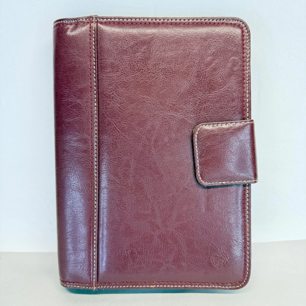 Franklin Covey Leather 7 Ring Planner Classic Size Binder Organizer Snap Closure